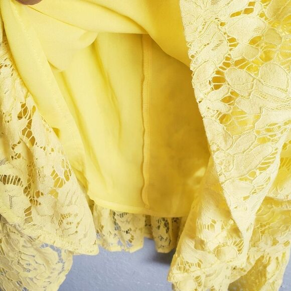 ASOS Yellow Lace Long Sleeve Midi Dress - Picture 6 of 10
